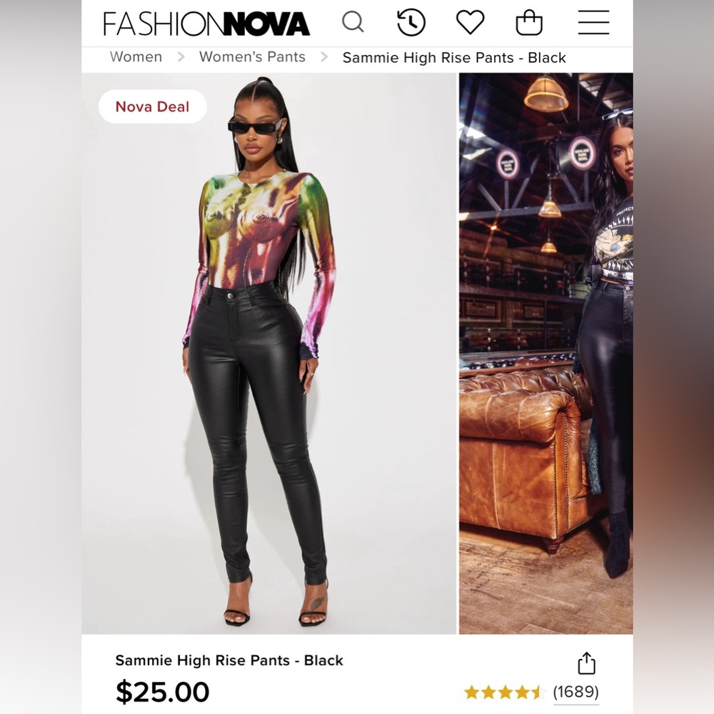 High rise black leather pants